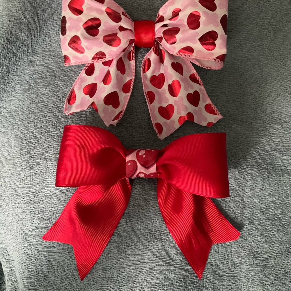 Heart Patterned Pink and Red Hair Bows